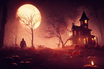 Halloween night with scary silhoulette. High quality 3d illustration