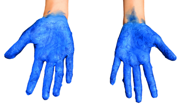 Blue painted on a girl’s hands. png photo with transparent  background 