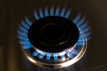 Burner of a home gas hob turned on