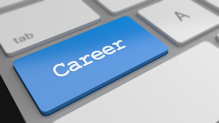 3d render, career blue button on  keyboard blue 