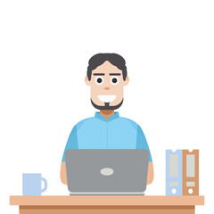 Man Using Laptop For Work From Home Wear Hoodie