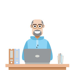 Man Using Laptop For Work From Home Wear Hoodie