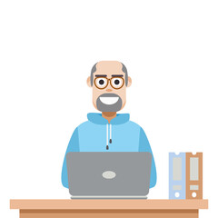 Man Using Laptop For Work From Home Wear Hoodie