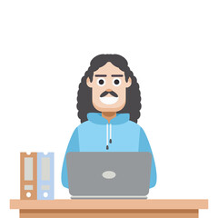 Man Using Laptop For Work From Home Wear Hoodie