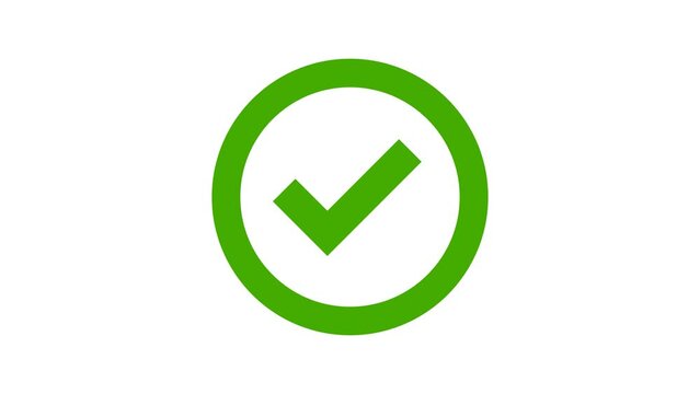 Green check mark symbol animation on white background, alpha channel included.