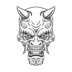 Japanese traditional oni mask sketch