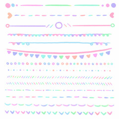 Set Rainbow line dividers, signs and symbols, Hand drawn in doodle style.