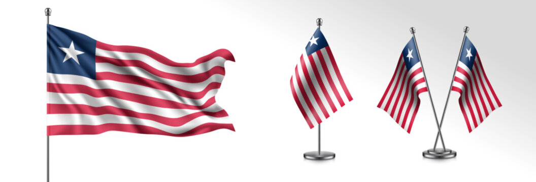 Set of Liberia waving flag on isolated background vector illustration