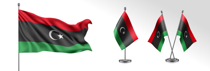 Set of Libya waving flag on isolated background vector illustration - obrazy, fototapety, plakaty