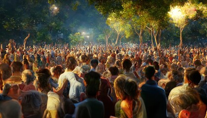 Fototapeta na wymiar illustration of an open air concert with dancing people