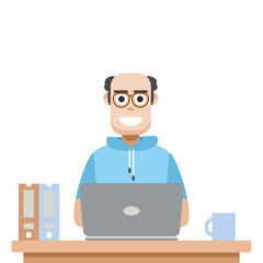 Man Using Laptop For Work From Home Wear Short Hoodie