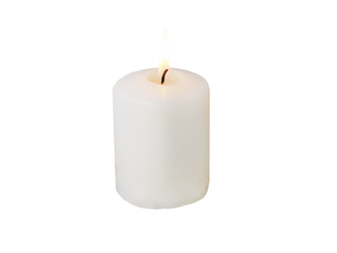 White burning decorative candle isolated transparent png. - Powered by Adobe