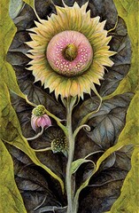 Abstract sunflower painting, digital illustration, printable wall art, print decor