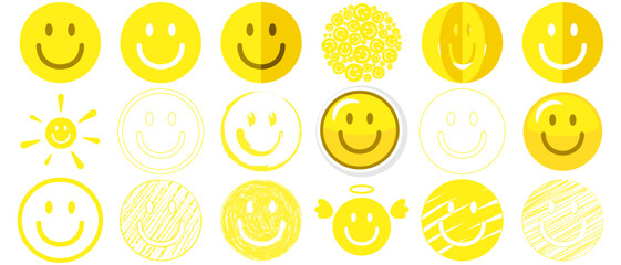 Set, elements, vector, yellow,smiley, happy