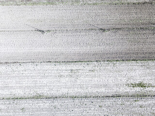 Aerial view of plowed field ready for planting