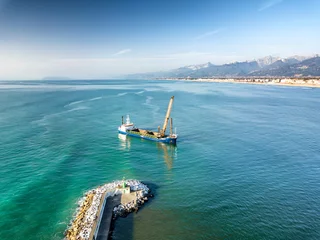 Aerial view from the drone of a dredging vessel seabed © dade72