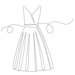 woman dress drawing by one continuous line, vector