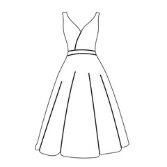 female dress contour sketch, isolated vector