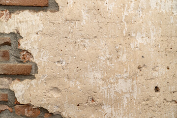 Texture brick half plastered wall old decay background
