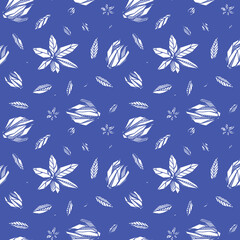 Seamless pattern with Outlined hand drawind geometrical blossoming flower. Ylang-ylang textile vector print