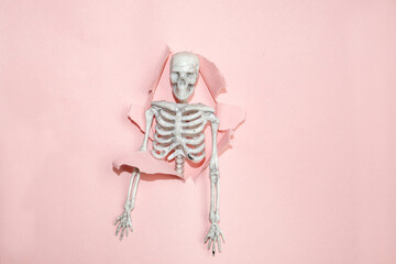 soft pink torn paper,hole break background, minimalistic abstract Halloween concept