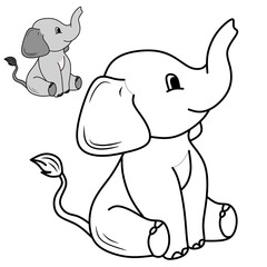 cute elephant vector image, for coloring book.