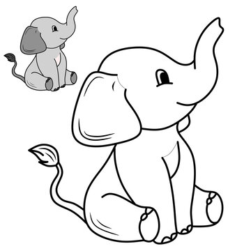 cute elephant vector image, for coloring book.