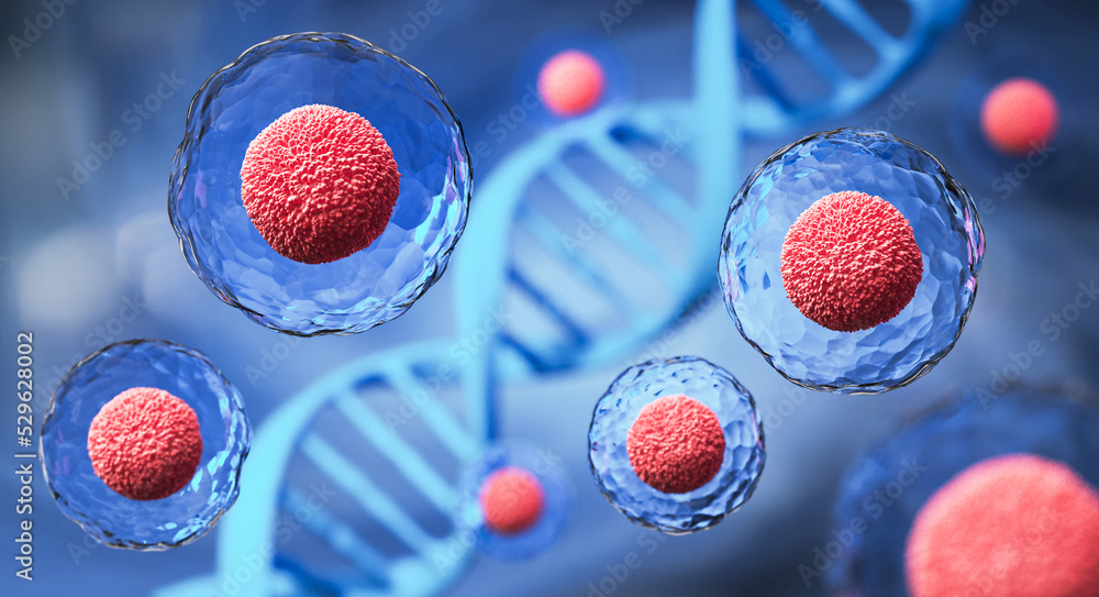 Wall mural 3d rendering of human cell or embryonic stem cell microscope background.
