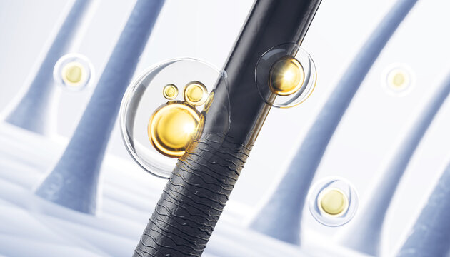 Hair treatment and Hair care Concept Background, Vitamin or Serum Shampoo,Damage hair Repair,3d rendering.