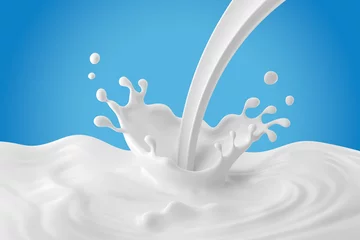 Küchenrückwand glas motiv Milk Flowing and Splash in Crown Shape, for Milk Product background,3d rendering Include clipping path. © Anusorn