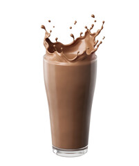 Glass with splashing cocoa, Chocolate Pouring and splash with Clipping Path 3d illustration