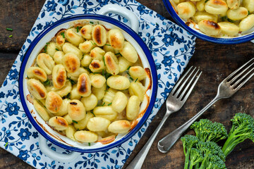 Fish pie with baked potato gnocchi topping