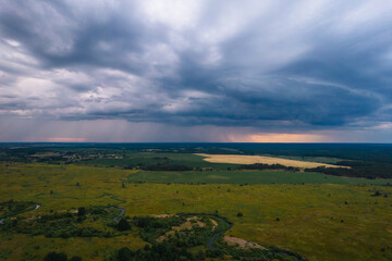 Fototapeta na wymiar black storm clouds drone view