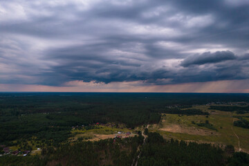 Fototapeta na wymiar black storm clouds drone view
