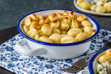 Fish pie with baked potato gnocchi topping