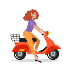 Fototapeta na wymiar Girl on a scooter. Vector illustration isolated on white background.