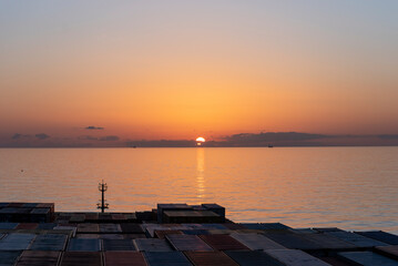 Beautiful, golden sunset over the calm ocean.