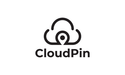 cloud and pin line logo. for web and mobile. modern minimalist design.