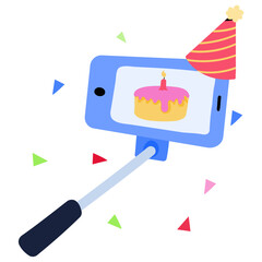 A trendy flat sticker of selfie stick 