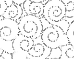 Chinese black seamless vector pattern in linear style. Seamless texture stylized clouds or waves drawn with thin lines.