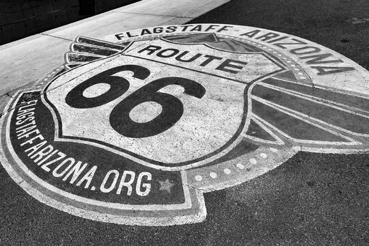 symbol of route 66 at the bitumen in Flagstaff