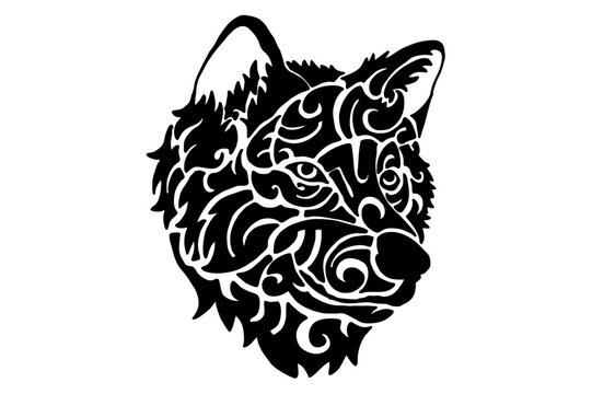 Black Wolf Head Tribal Tattoo Vector
