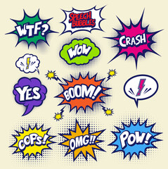 Pop art comics book magazine, speech bubble, balloon, box message