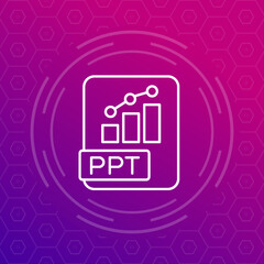 PPT file format icon, presentation and slides line vector