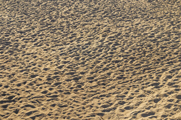 Empty beach and footprints in the sand in the evening