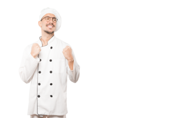 Upset young chef doing a competitive gesture