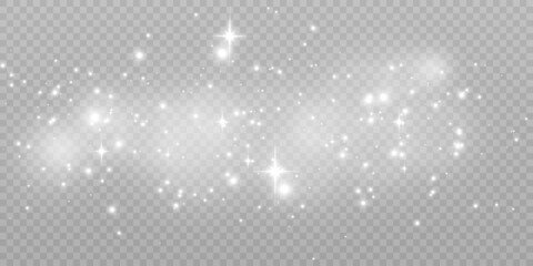 Christmas white glow effect, glare, explosion, sparks, twinkling highlights, sparks and stars on a transparent background.