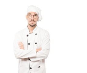 Amazed young chef looking gesture