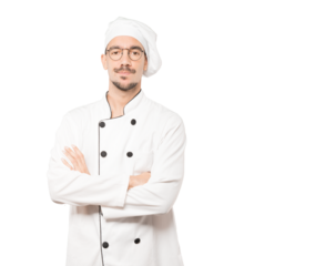 Hesitant young chef looking gesture