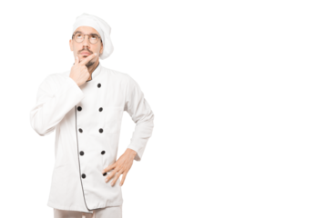 Amazed young chef looking gesture